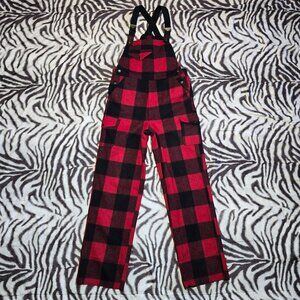 Filson Mackinaw Wool Bib Overall Red Black Buffalo Plaid Made in USA Unhemmed 36